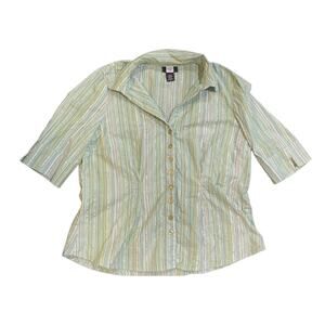 Vintage Studio 1940 Striped Button up 3/4 Sleeve Blouse Size Large Retro Y2K 90s